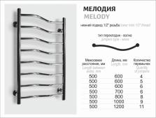 Водяной полотенцесушитель Ростела Мелодия 500 х 700 / 6 нижн.подв., 1" резьба -1