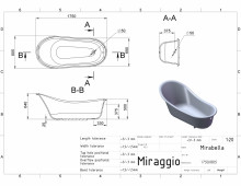 Ванна из искусственного мрамора Miraggio Mirabella 175x80.5 см с ножками 6039169-2
