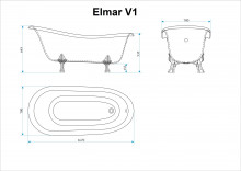 Ванна мраморная Elmar V1 167x78x64.5 см Белый лед Q1 V1Q1-2
