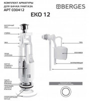 Комплект арматуры Berges Wasserhaus Eko 12 однокнопочный, боковой клапан 030412-1