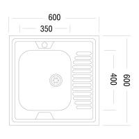 Кухонная мойка Ukinox Стандарт 600х600 без перелива, 0,4 мм, выпуск 1 1/2" (матовый) STD600.600 ---4C 0L--1