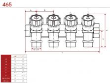 Распределительный коллектор с перекрывающими вентилями Itap 1/2", выходы НР 3/4"х4 465003404-1